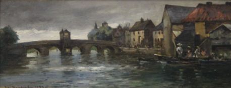 JOHN MUIRHEAD (1863 -1927) British, The Bridge over the Great Ouse, St Ives, oil on canvas,