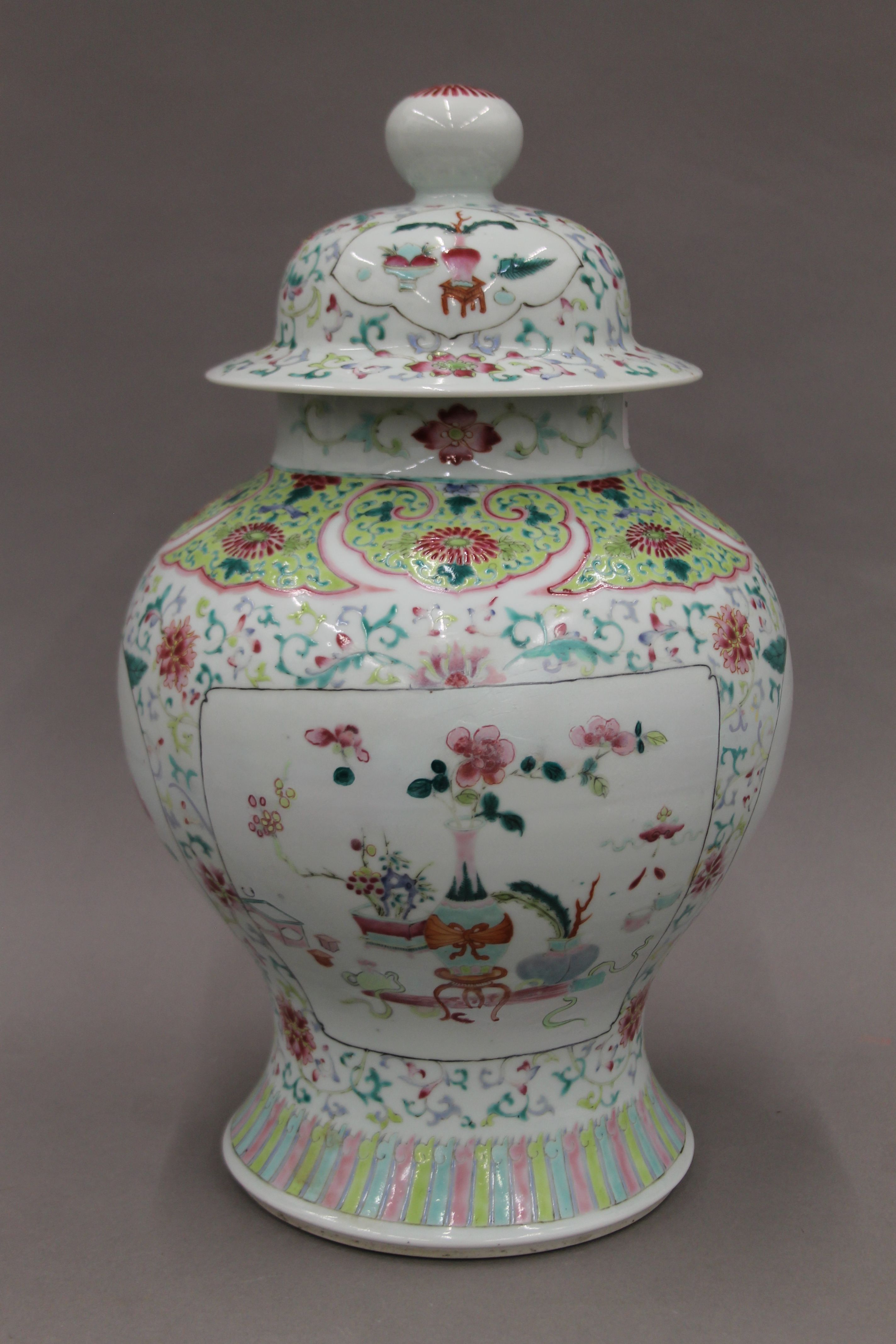 A 19th century Chinese porcelain polychrome decorated baluster vase and cover with panels of - Bild 2 aus 7