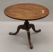 A 19th mahogany tilt-top tripod table (reduced in height). 69 cm diameter x 51 cm high.