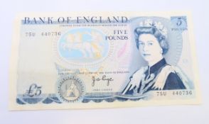 A misprinted Queen Elizabeth II/Duke of Wellington £5 note.
