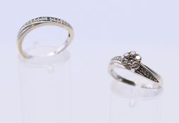 A matching pair of 9 ct white gold diamond rings (wedding ring and engagement ring). Ring size O/P.