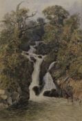 JOHN STEEPLE, RA (1823-1887) Rydal Lower Fall, watercolour, signed, framed and glazed. 21 x 14 cm.