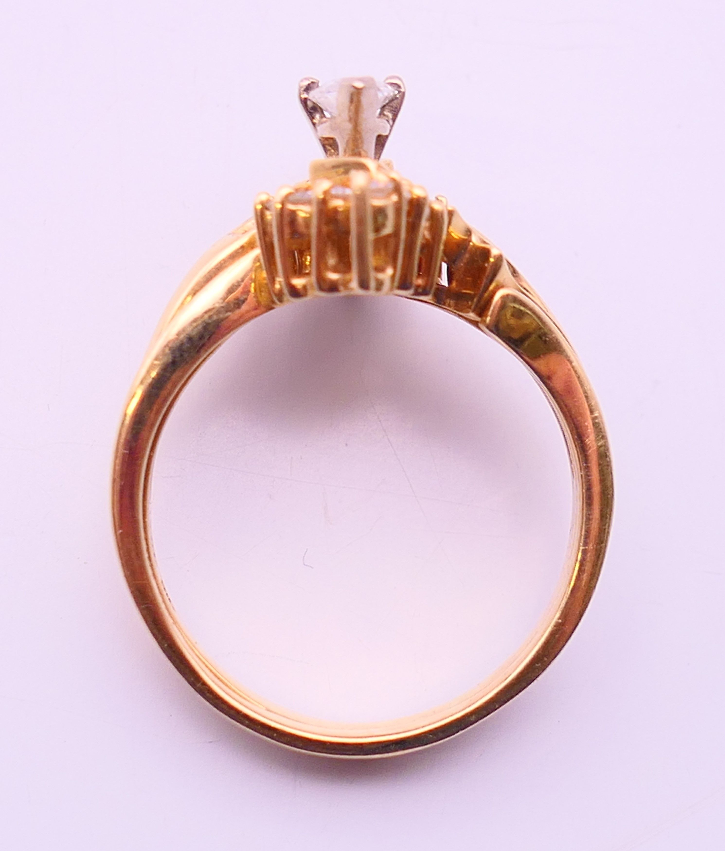 A 14 ct gold marquise diamond ring. Ring size S/T. - Image 6 of 6