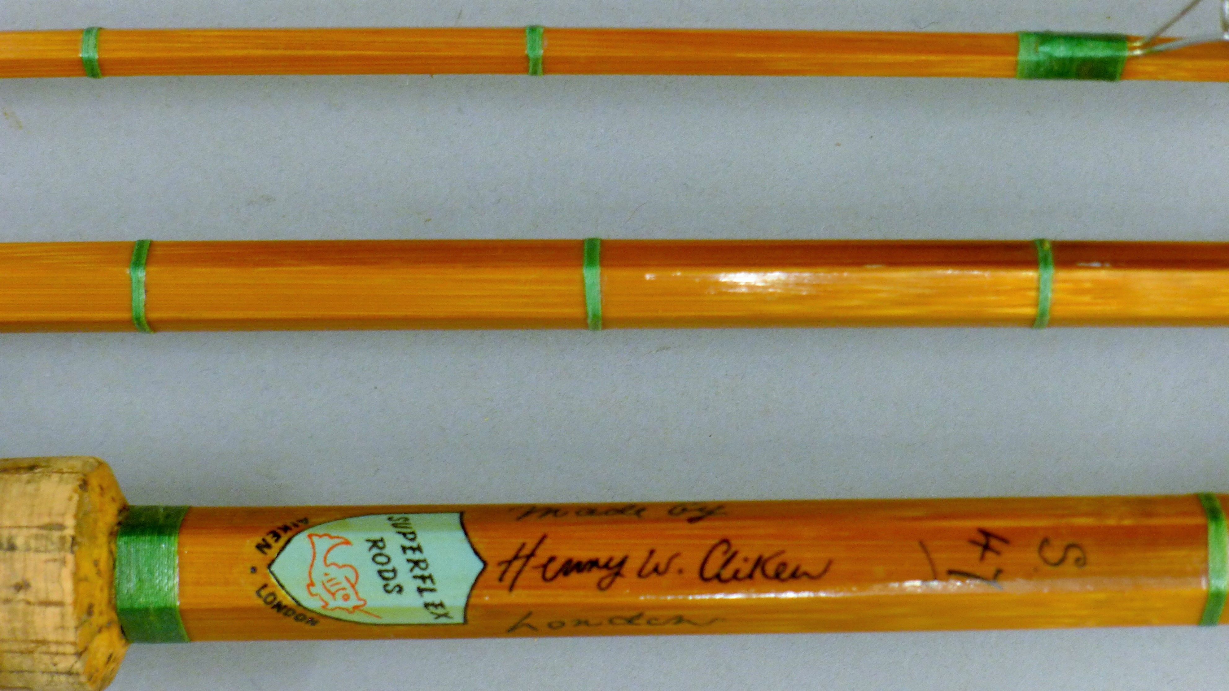 A Henry Aiken of London split cane rod, two other split cane rods and a carbon fibre rod. - Image 3 of 8