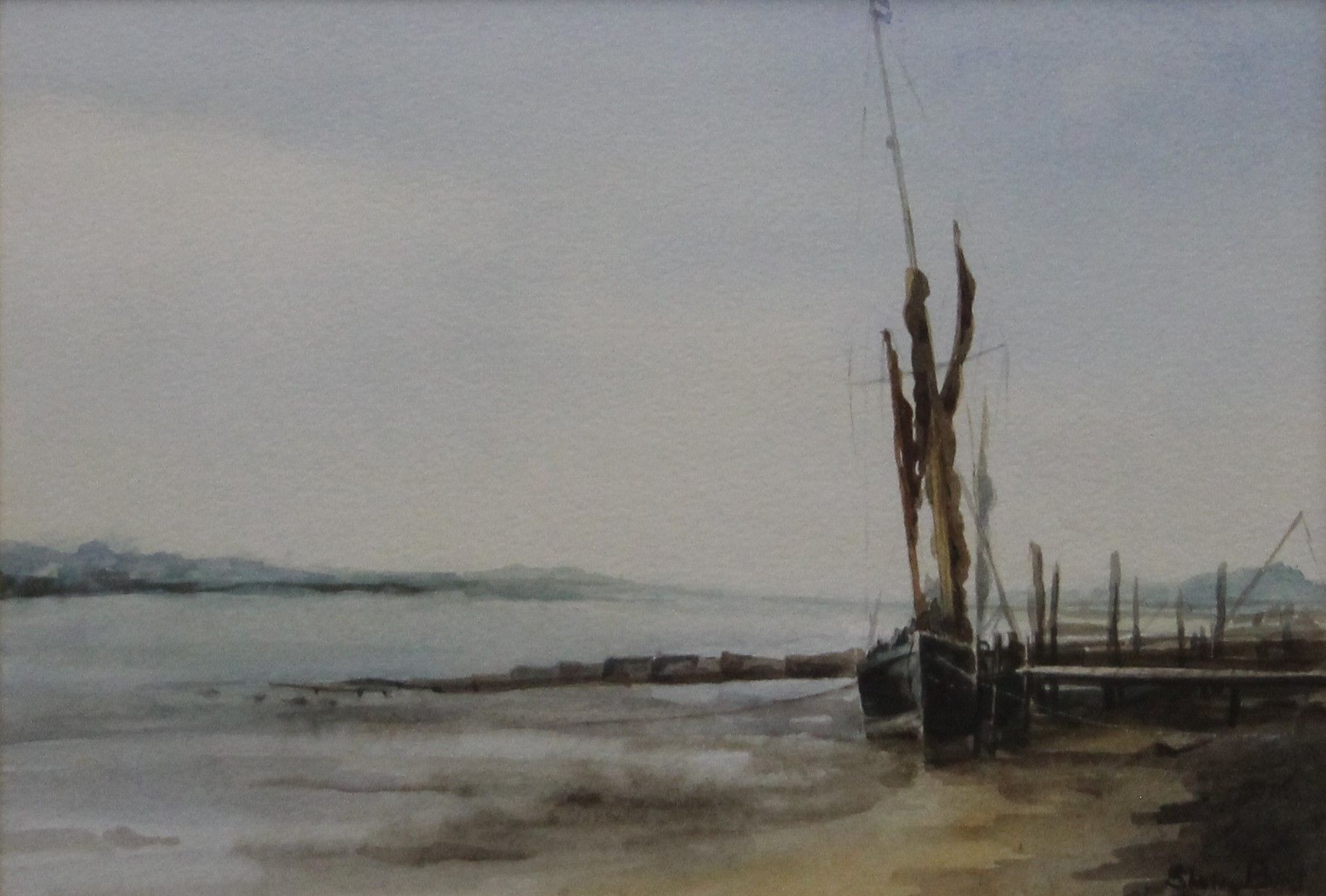 ADRIAN TAUNTON, Barges at Low Tide, watercolour, framed and glazed, - Image 4 of 6