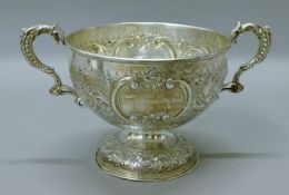 A silver twin handled hare coursing trophy bowl,