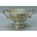 A silver twin handled hare coursing trophy bowl,