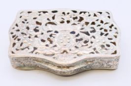 An unmarked continental silver pierced box. 8.5 cm x 6.5 cm. 79.3 grammes.