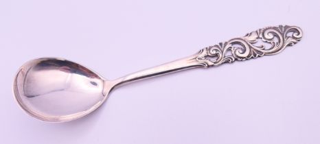 A Norwegian 830 silver condiment anointing spoon, marked Mylius Norway for Mylius Brodrene 23.