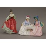 Two Royal Doulton figurines: Afternoon Tea and Fair Lady. The former 18 cm wide.