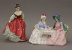 Two Royal Doulton figurines: Afternoon Tea and Fair Lady. The former 18 cm wide.