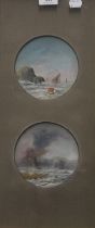A pair of Victorian convex oil paintings of Coastal Scenes, housed in a common frame.