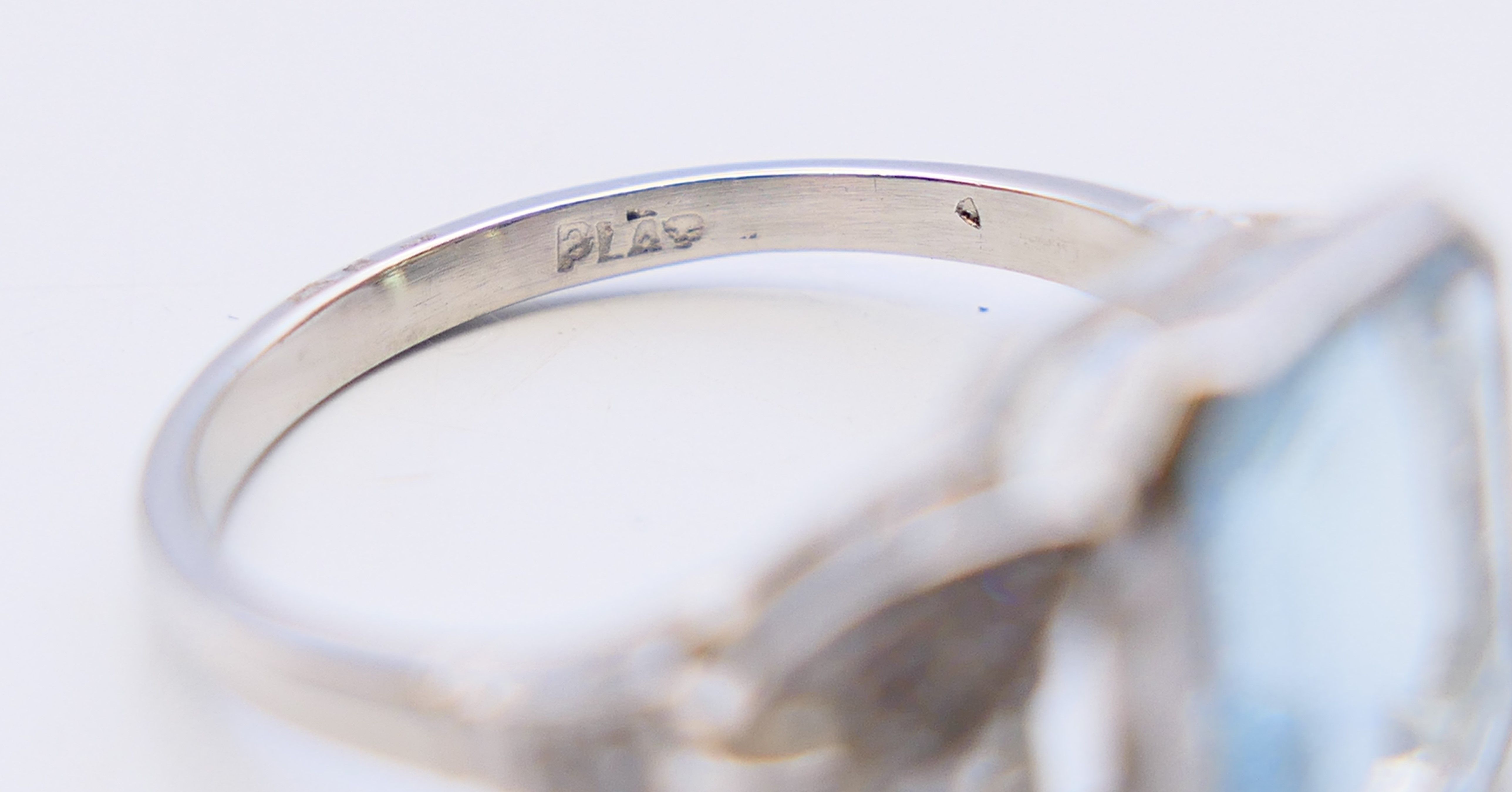 A platinum, aquamarine and diamond ring. Ring size L/M. - Image 5 of 6