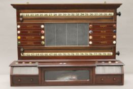 A late 19th/early 20th century mahogany billiards score board. 93.5 cm wide x 66 cm high.