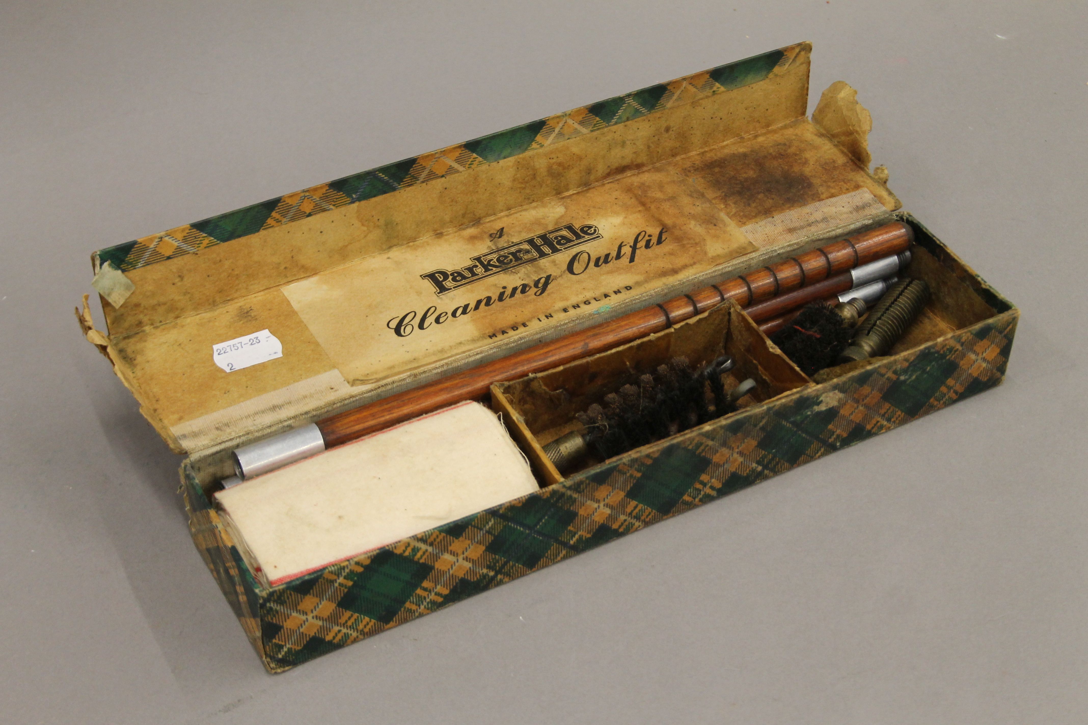 A boxed gun-cleaning outfit in a Parker-Hale box, a folding rule etc. The box 32 cm long. - Image 3 of 10