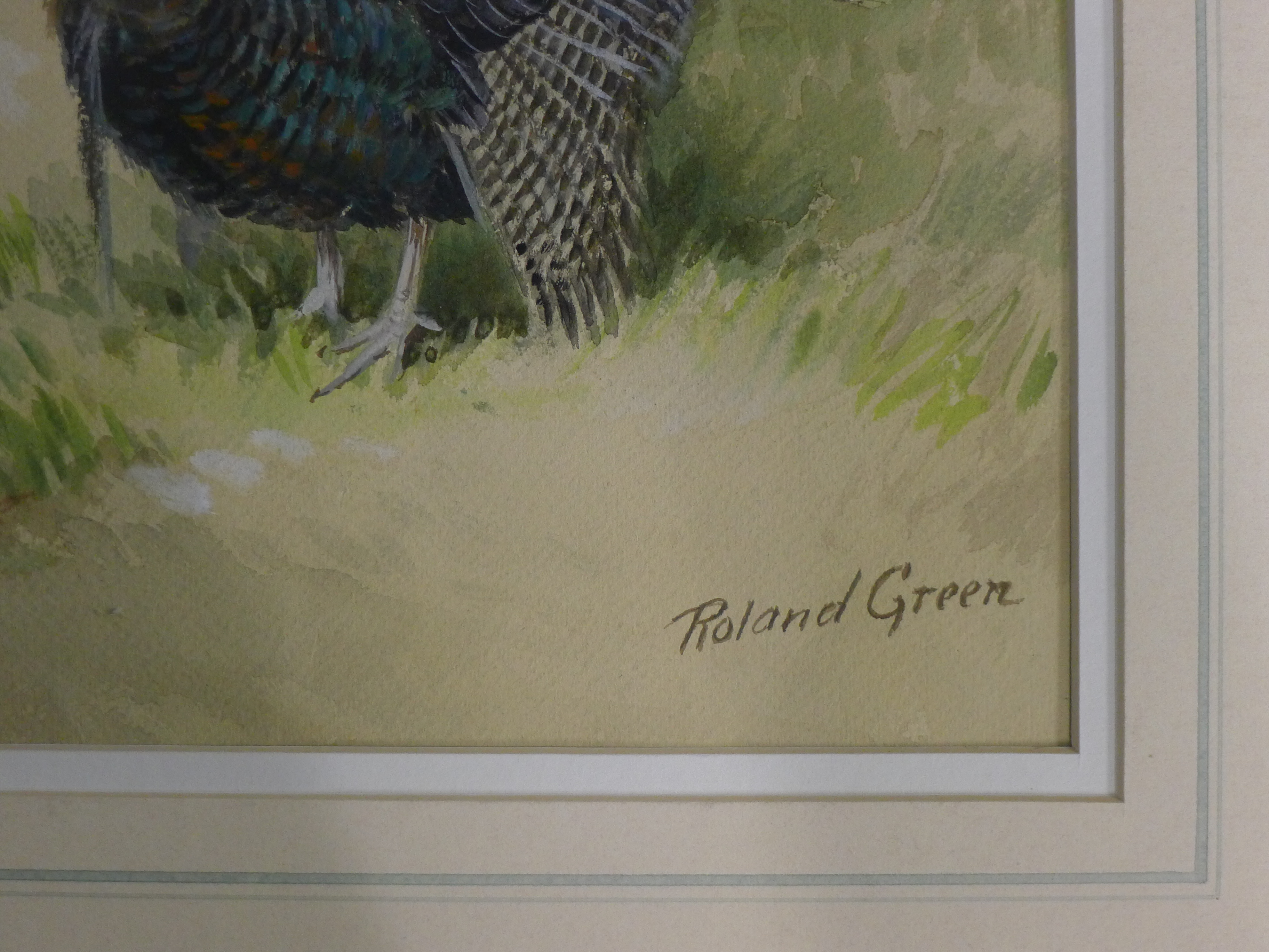 GREEN, ROLAND (1896-1971) British (AR), Turkey and Cockerel, watercolour, signed. 24 cm x 29 cm. - Bild 3 aus 3