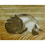 HALL, PAULINE S (1918-2007) British (AR), Two Cats, woodcut, signed and numbered 1 of 40.