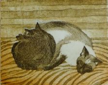 HALL, PAULINE S (1918-2007) British (AR), Two Cats, woodcut, signed and numbered 1 of 40.