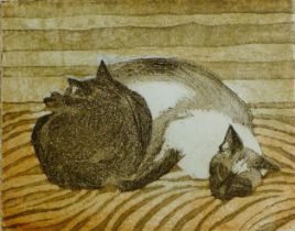 HALL, PAULINE S (1918-2007) British (AR), Two Cats, woodcut, signed and numbered 1 of 40.