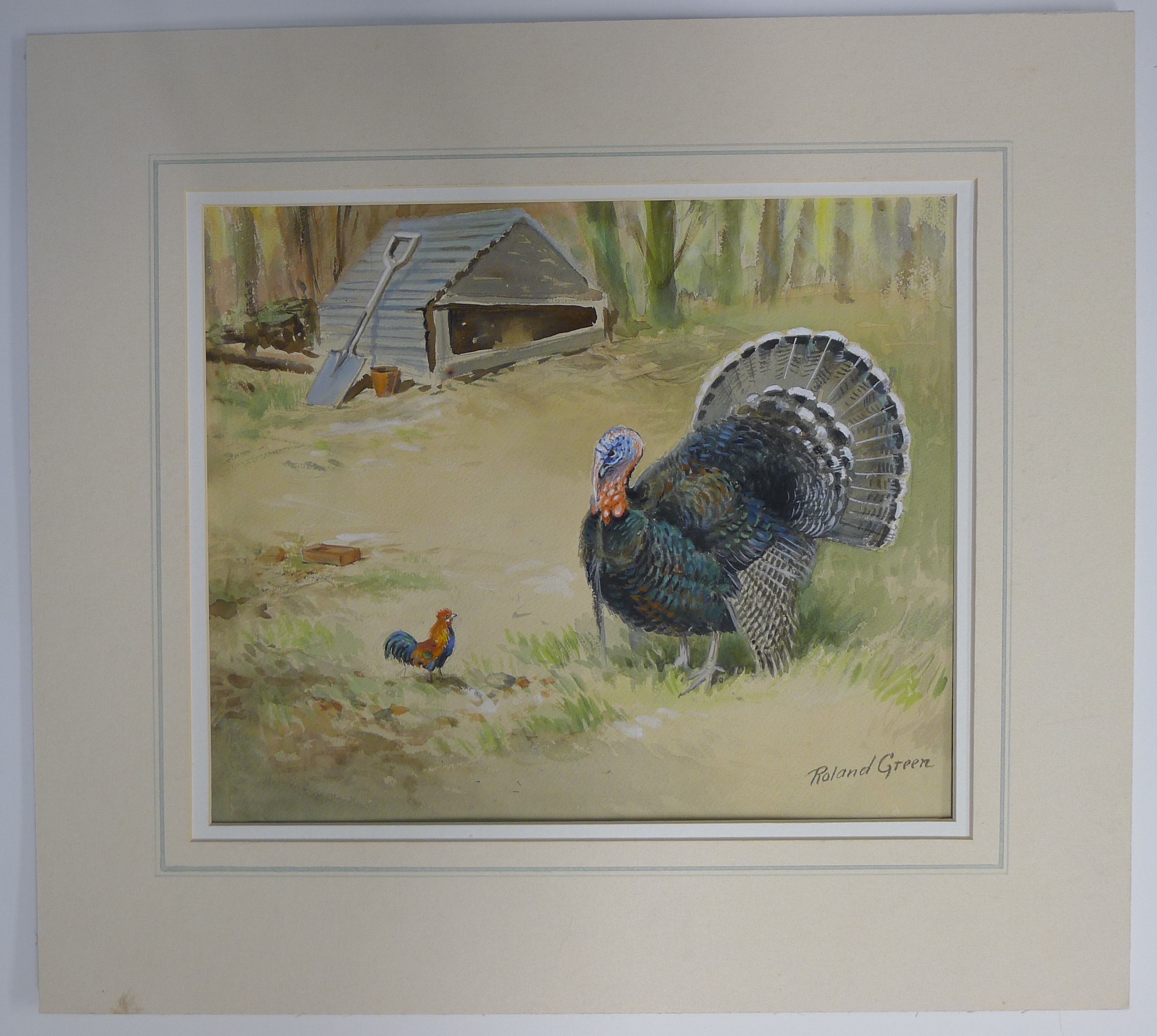 GREEN, ROLAND (1896-1971) British (AR), Turkey and Cockerel, watercolour, signed. 24 cm x 29 cm. - Bild 2 aus 3