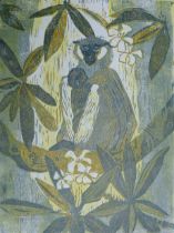 HALL, PAULINE S (1918-2007) British (AR), Vervet and Young, woodcut, signed, artist's proof. 20.