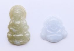 Two jade pendants in the form of a Buddha. The largest 4.25 cm high.