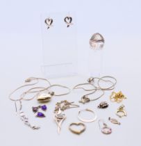 A collection of silver jewellery etc., to include three pendant necklaces. 39.