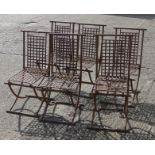 Six French wrought iron folding garden chairs. Each 46 cm wide.
