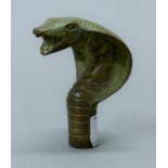 A bronze cobra's head walking stick handle. 10 cm high.