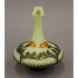 A French acid-etched cameo glass vase of squat shape, the bottle neck decorated with two beetles,