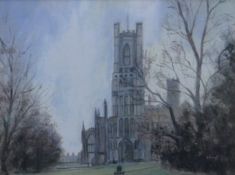 GEOFF JOHNYS, Ely Cathedral, print, framed and glazed. 21 x 16 cm.