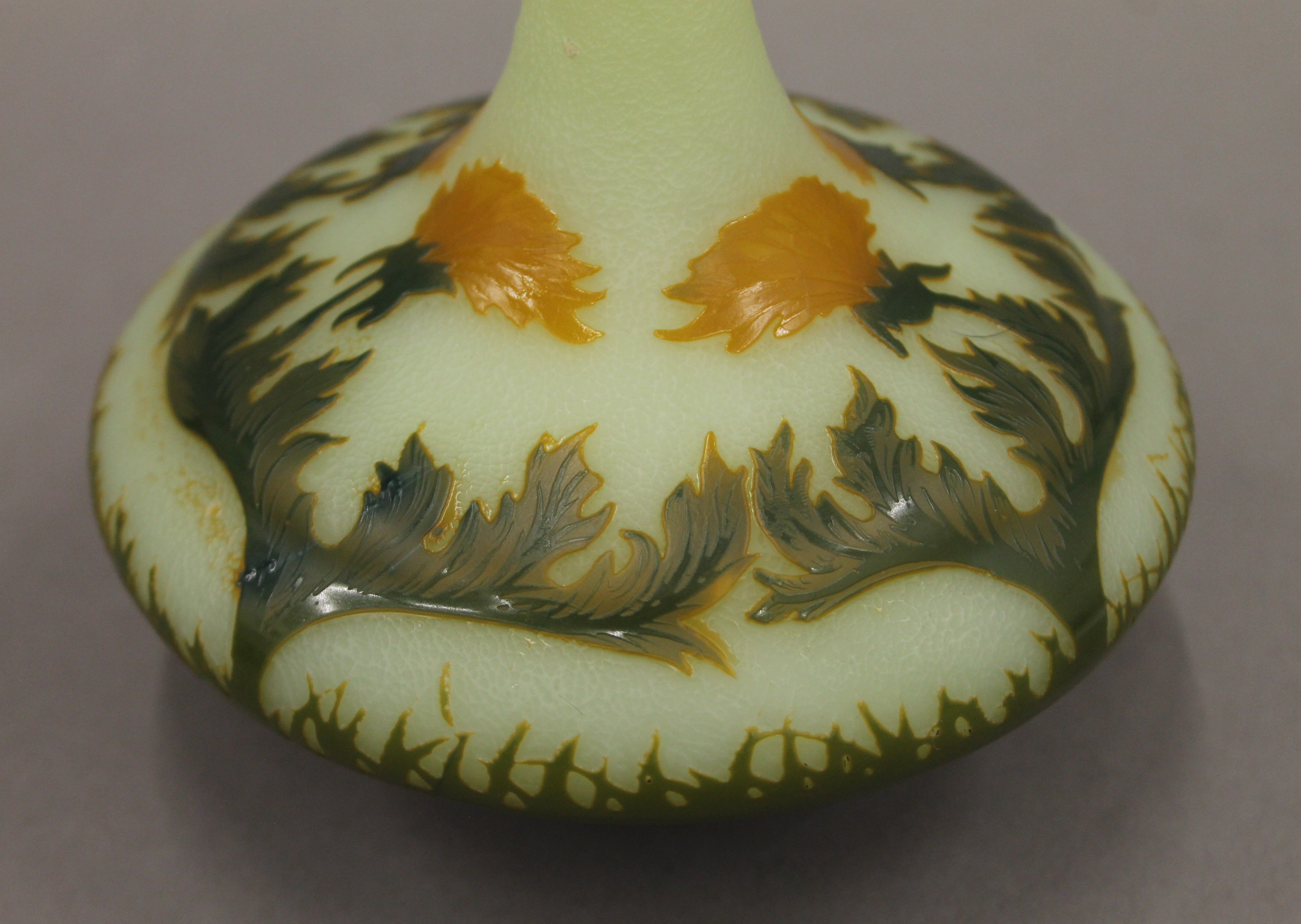 A French acid-etched cameo glass vase of squat shape, the bottle neck decorated with two beetles, - Image 4 of 6