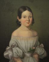 19th CENTURY SCHOOL, Portrait of a Young Girl, oil on canvas, framed. 42.5 cm x 54 cm.