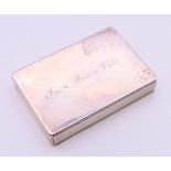 A Victorian silver snuff box, the lid inscribed Jack Peace Vale. 7.25 x 5.5 cm.