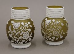 A pair of 19th century Stourbridge citron yellow and white cameo glass vases, circa 1880. 9.