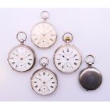 Five various silver pocket watches,