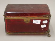 A 19th century brass-mounted glass casket. 25.5 cm long.