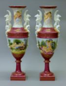 A pair of Continental-style porcelain vases. 63.5 cm high.