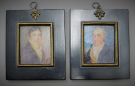 A pair of black-framed miniatures. 10.5 cm wide.