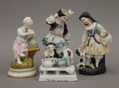 A group of Continental porcelain figurines, including Meissen. The latter 13 cm high.