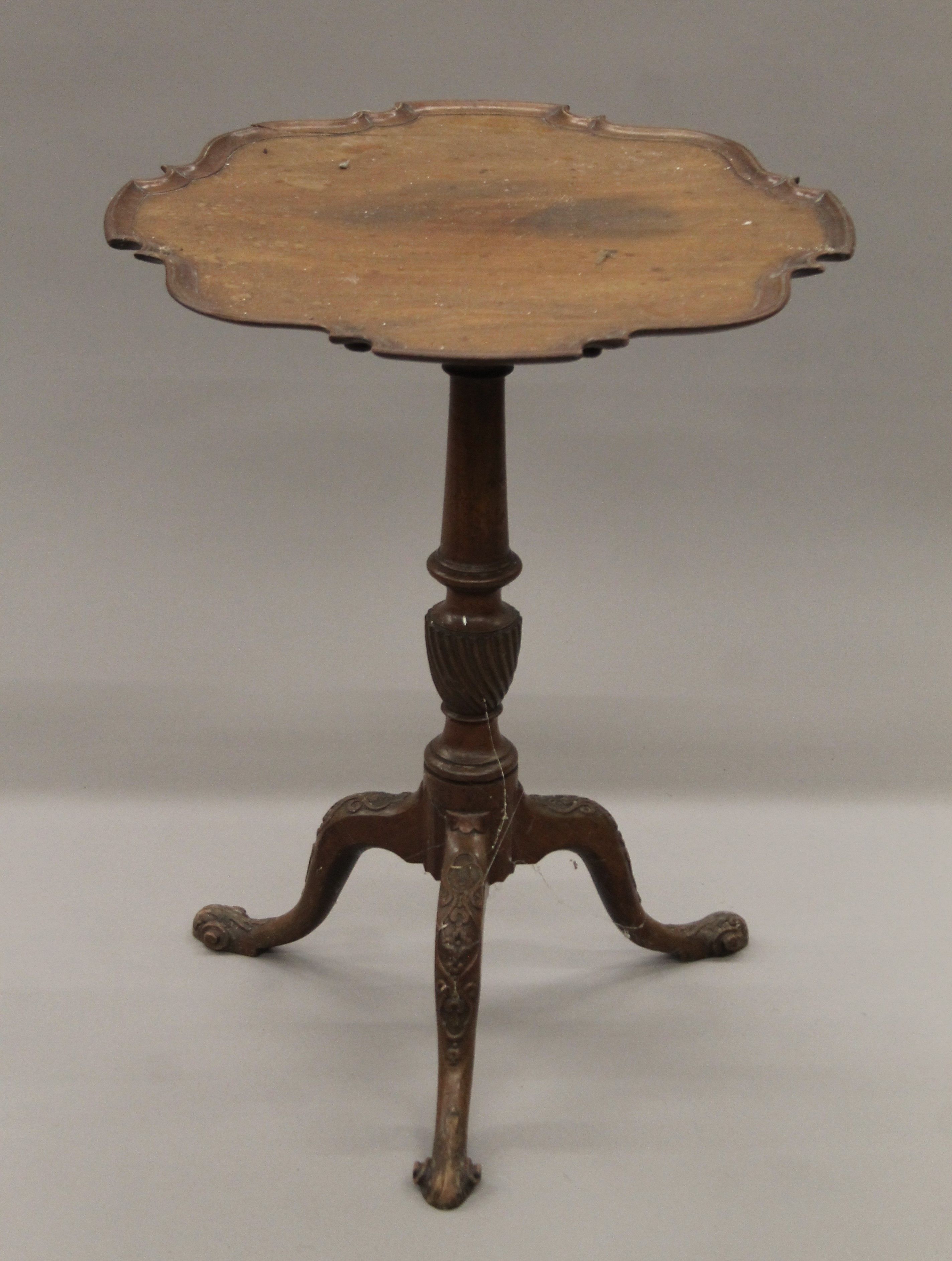 A 19th century mahogany pie crust tilt top tripod table. 53 cm wide. - Image 2 of 8