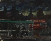FRITH MILWARD (1906-1982) (AR), Waiting for the Night Bus, Stoke on Trent, watercolour,