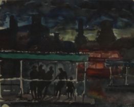 FRITH MILWARD (1906-1982) (AR), Waiting for the Night Bus, Stoke on Trent, watercolour,