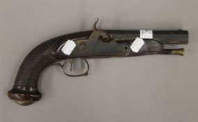 A 19th century Belgian percussion pistol. 32 cm long.