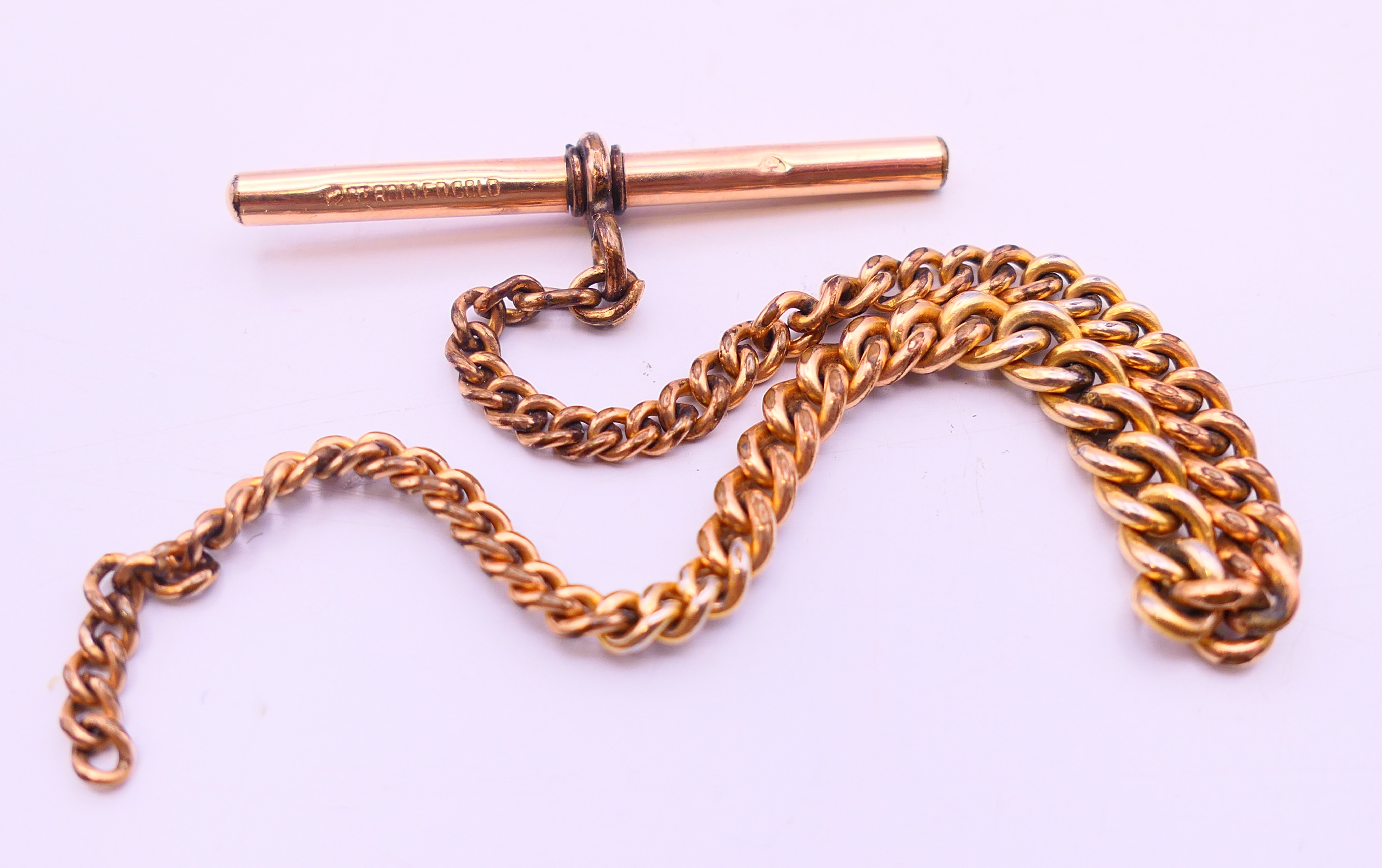 Three silver rings, a tie clip (1/20 9 ct gold) and part of a watch chain. Tie clip 6 cm long. - Image 6 of 7