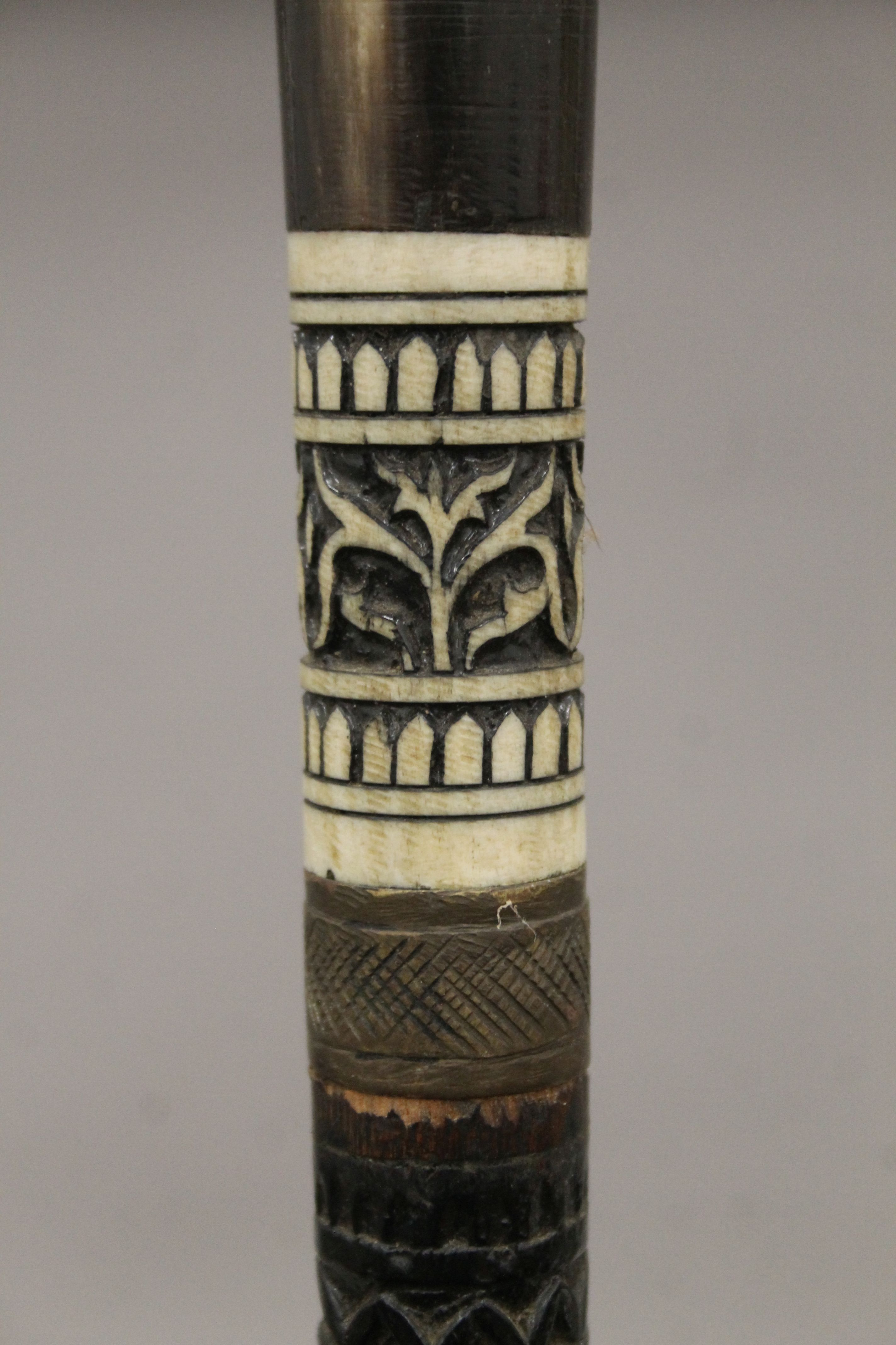 An Indian horn and bone handled sword stick. 90.5 cm long. - Image 4 of 5