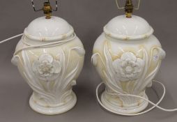 A pair of ceramic lamps. 45 cm high.
