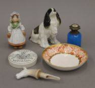 A collection of ceramics and glass including a Continental inkwell,