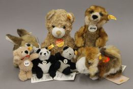 A collection of modern Steiff teddy bears. The largest 28 cm high.