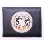 A 1993 Australian Kookaburra 1 ounce silver proof coin in wallet, privy mark in wallet.